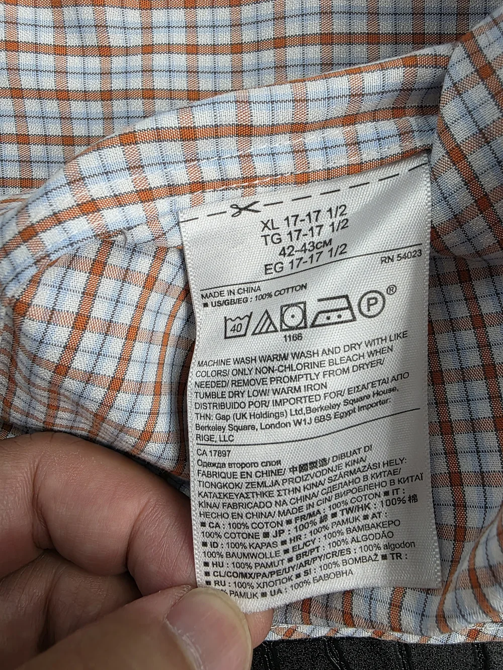 Banana Republic Grant Fit Non-Iron Dress Shirt Size XL Orange Blue Checkered